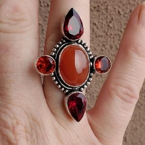 New Carnelian and Garnet 925 Silver Statement Ring.